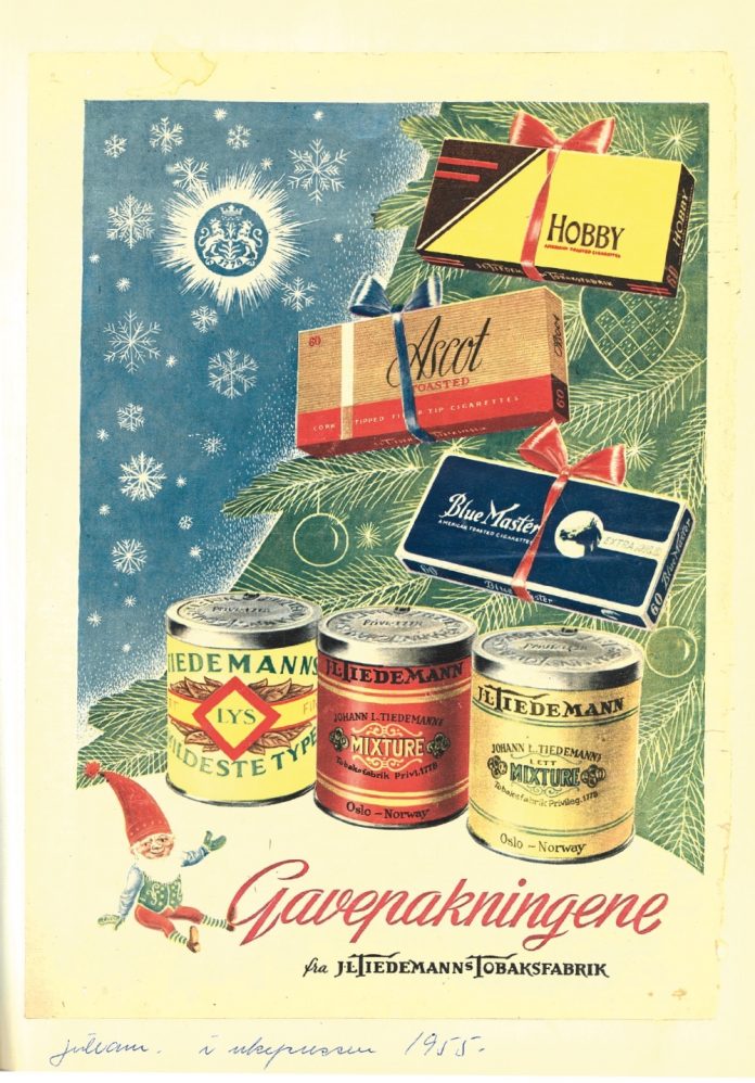 TOBAKKSREKLAME: Markedsføringen fra J.L. Tiedemanns Tobaksfabrikk på 1950-tallet