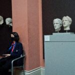 Security staff at the British Museum in London wearing masks due to COVID-19 pandemic, England, UK.